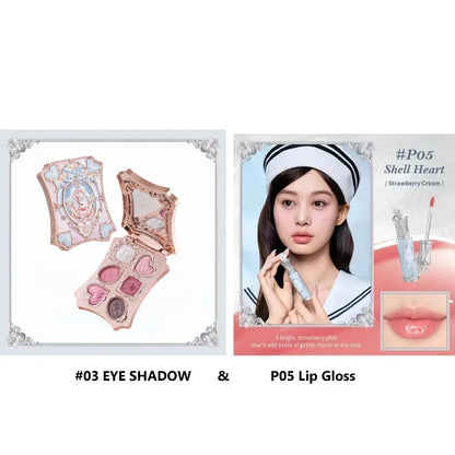 Flower Know Shells Jewel Makeup Set for Women - Eyeshadow Blush Lip Glaze Full Kit - Gift Set