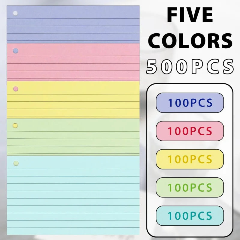 500 Pcs Color Index Cards 3x5-inch Ring Flash Cards Double-Sided Ruled Note Cards Grid-Ruled Study Cards Heavy-Duty Note Cards