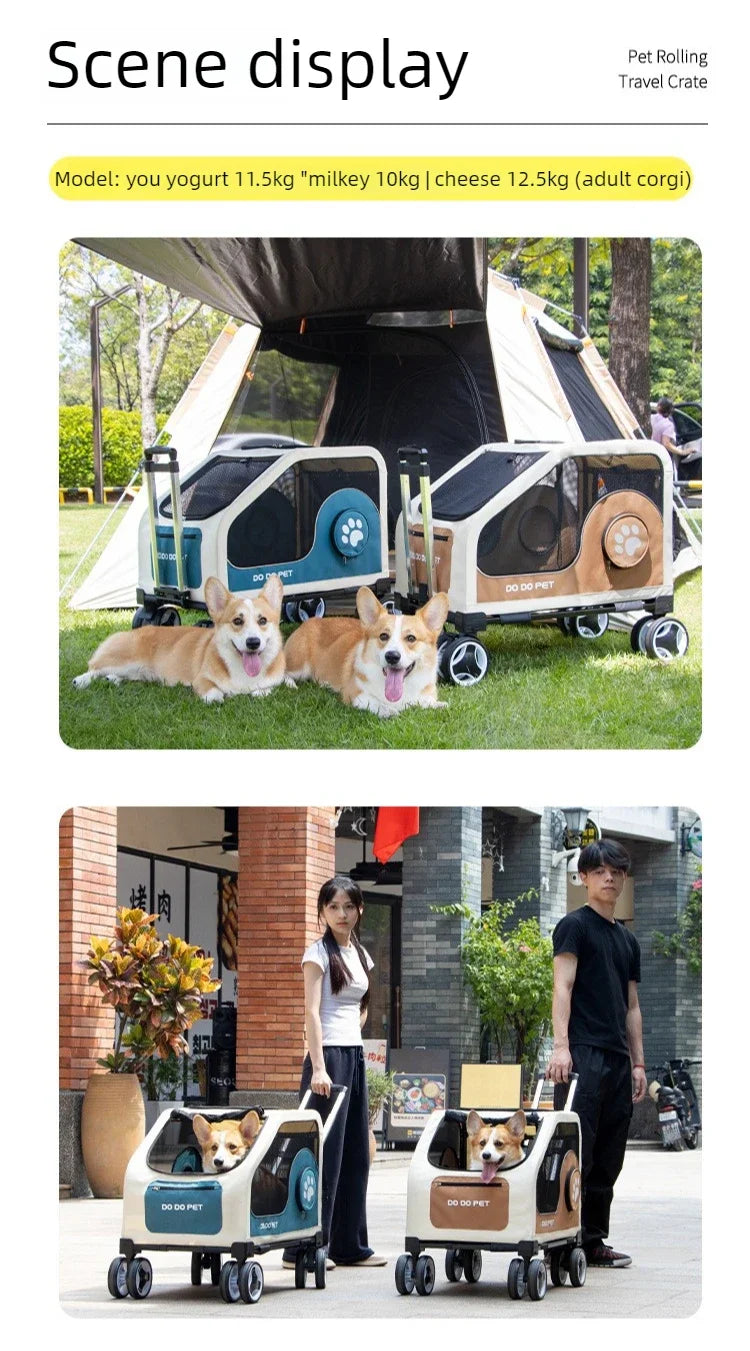 Foldable Large Pet Stroller with Telescopic Handle&Silent Wheels,Breathable Mesh Pet Trolley Cart for Medium Pet Outdoor Travel
