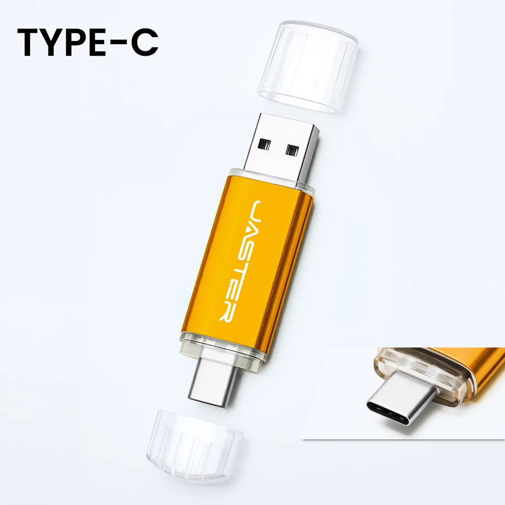 JASTER High Speed TYPE C 2in1 USB Flash Drive 64GB Metal Pen Drive Smart Phone Car TV 8GB Office Gift Memory Stick Fast Delivery