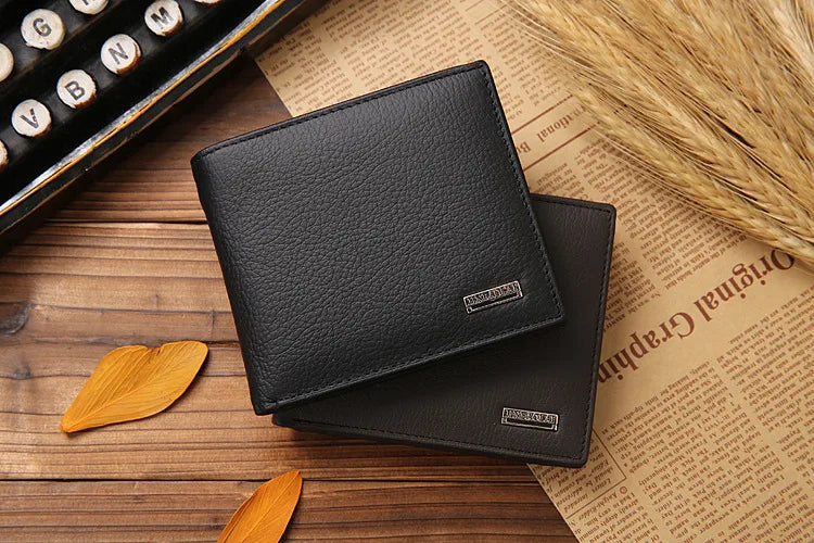 100% Genuine Leather Men Wallets Premium Product Real Cowhide Wallets for Man Short Black Walet Portefeuille Homme