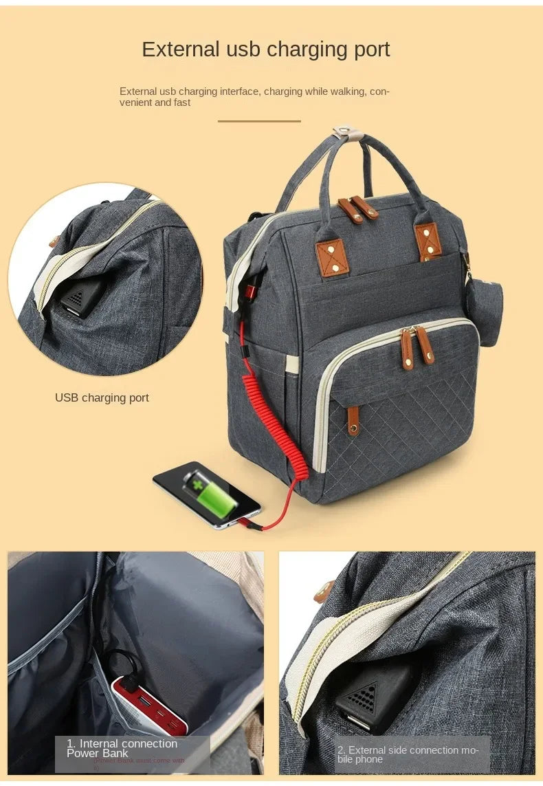 USB Mummy Bag Diaper Bag Baby Care Large Capacity Mom Backpack Mummy Maternity Wet Bags Waterproof Baby Pregnant Nappy Backpack