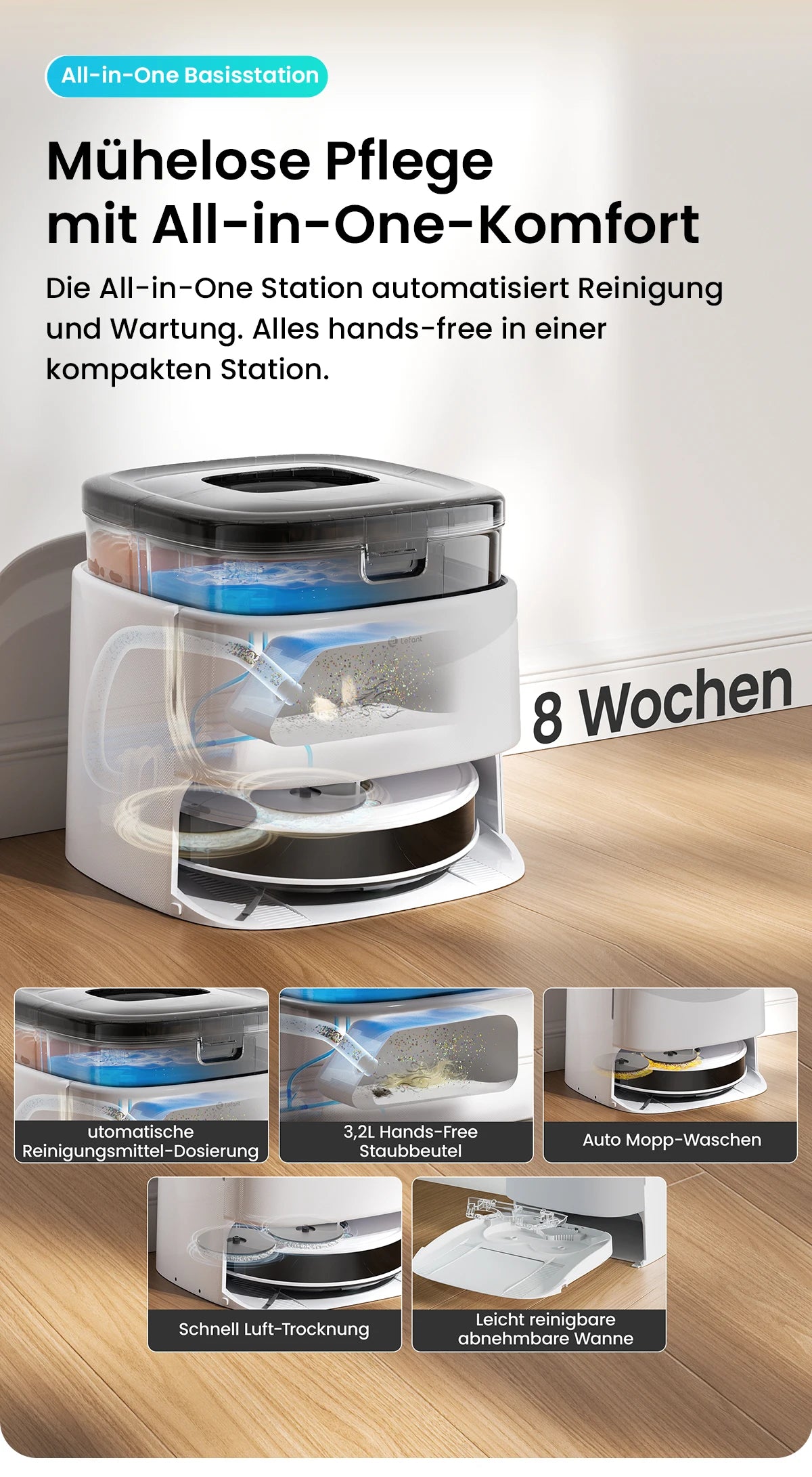 LEFANT M3L Robot dust vacuum cleaner all-in-one charging station 12000 Pa suction 220 min battery life DToF navigation Double R