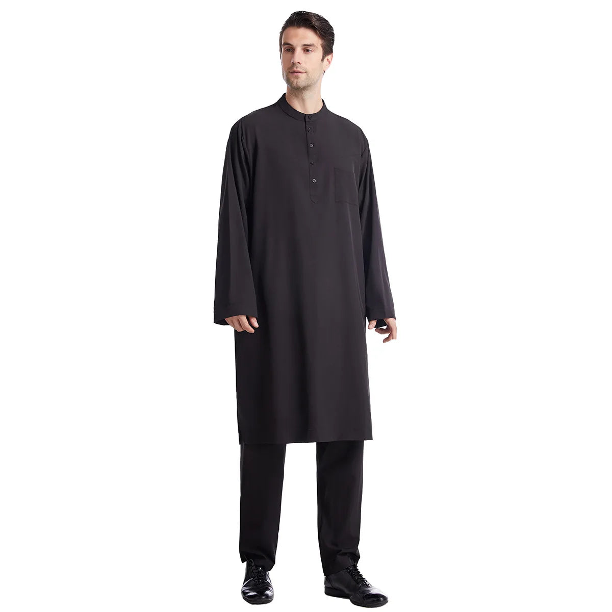 Muslim Men Jubba Thobe 2 Pice Set Top with Pant Mens Abaya Long Islamic Eid 2025 Ramadan Long Robe Saudi Wear Caftan Dubai Arab