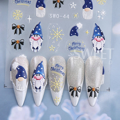 5D Embossed Christmas Nail Stickers Gingerbread Man Snowflake Snowman Penguin Nail Decal Autumn Winter Nail Supplies Decoration