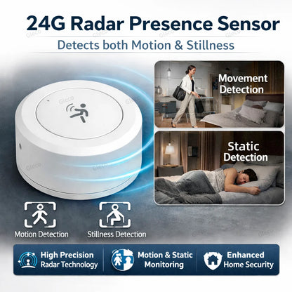 Zigbee 24G Mmwave Radar Presence Sensor Human Detector Motion/Static Detection For Tuya Z2M Smart Home Security Automation Alarm