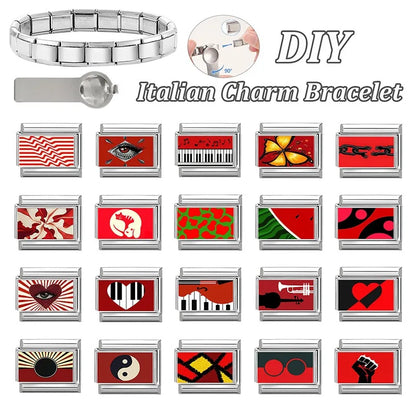 Wholesale Fashion Personalized DIY Red Color Italian Charm Bracelet Watermelon Tomato Bead 9mm Bracelet Stainless Steel Jewelrys