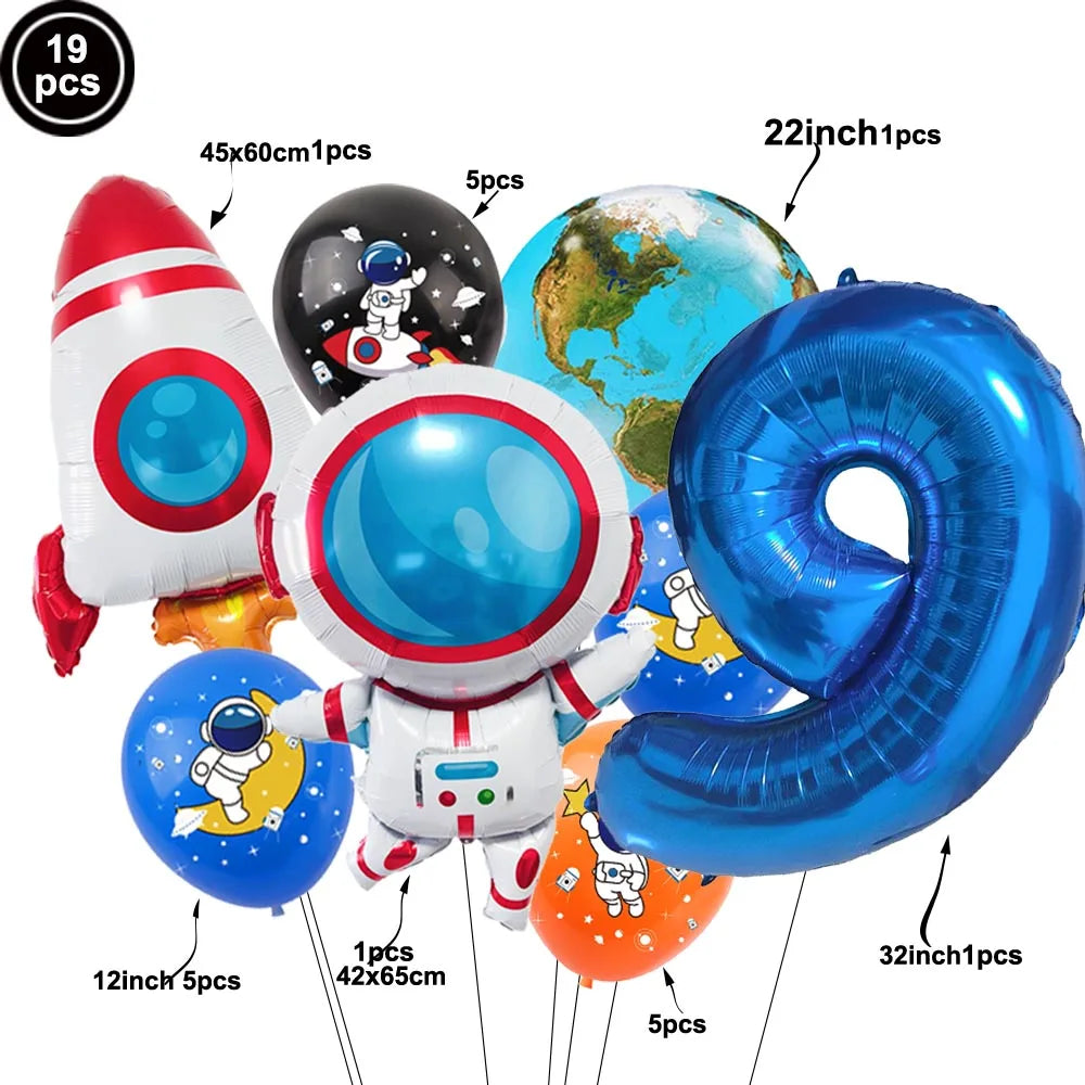 Blue Planet Astronaut Space Disposable Tableware Kids Birthday Table Decorations Paper Plate Cup Napkin Astronaut Rocket Balloon