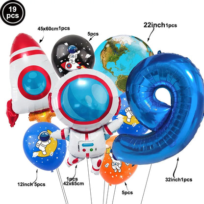 Blue Planet Astronaut Space Disposable Tableware Kids Birthday Table Decorations Paper Plate Cup Napkin Astronaut Rocket Balloon