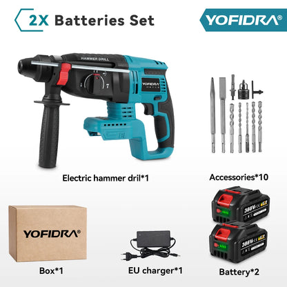 YOFIDRA 26MM Brushless Electric Hammer Drill Multifunctional Rotary Cordless Rechargeable Power Tools For Makita 18V Battery Pin