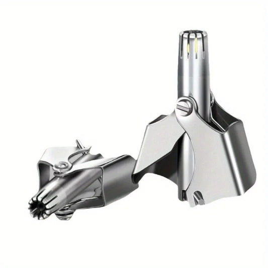 Men's Stainless Steel Nose Hair Trimmer Manual Mechanical Razor Washable Hair Removal Tool with Brush for Personal Grooming