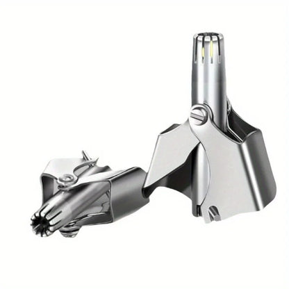 Men's Stainless Steel Nose Hair Trimmer Manual Mechanical Razor Washable Hair Removal Tool with Brush for Personal Grooming