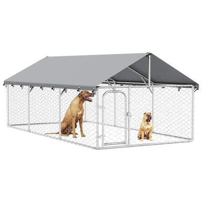 Outdoor Dog Kennel 400 x 200 x 150 cm Galvanised Steel Structure With Lockable Door Ventilated Roof For Pets Animals