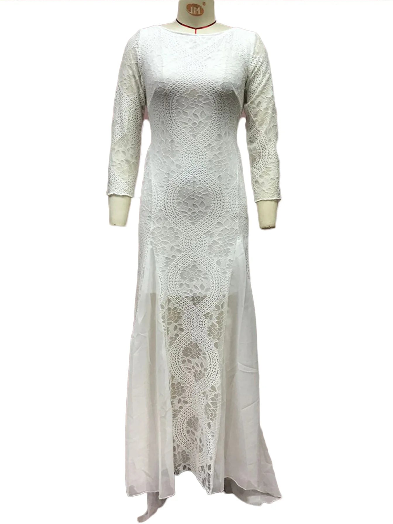 Foreign Style Evening Dress Woman's Sexy Lace Patchwork Backless Wedding Dresses Ladies Elegant Long Sleeves Party Prom Vestidos