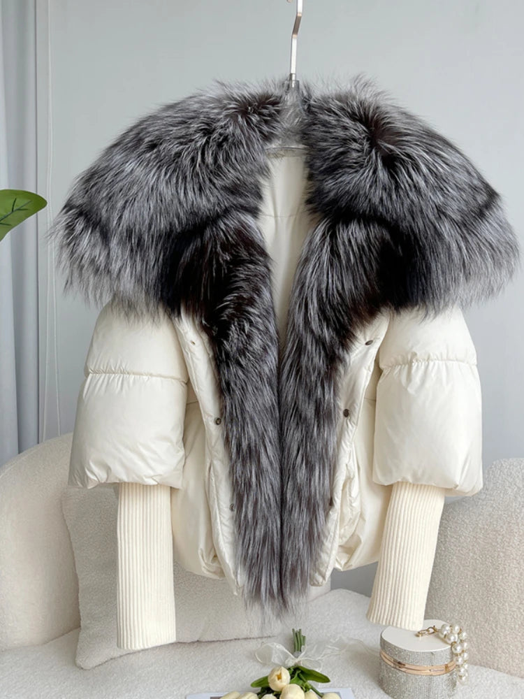 2024 Winter Women Warm Coat Oversized Real Fox Fur Collar Thick Luxury Outerwear New Fashion 90% Goose Down Jacket