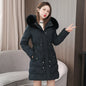 Hooded Women Parkas Coats Mid LenthJackets  Oversize Solid Fur Collar Zipper Drawstring Waist Loose Casual 2025 Autumn Winter