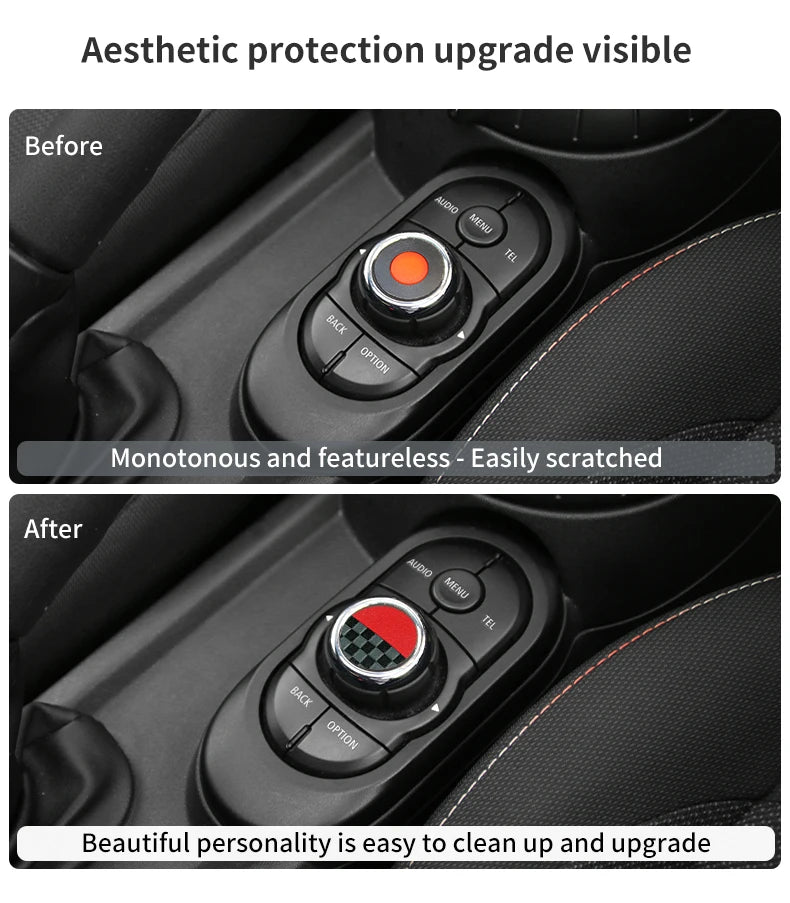 Central Control Volume Multimedia Button Knob Sticker for MINI Cooper F55 F56 F57 F60 Countryman Leather Car Interior Styling