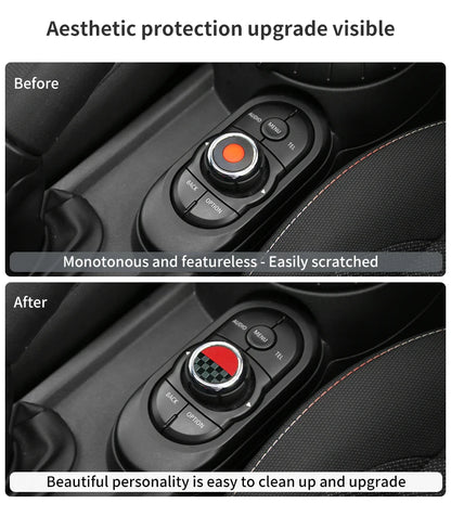 Central Control Volume Multimedia Button Knob Sticker for MINI Cooper F55 F56 F57 F60 Countryman Leather Car Interior Styling