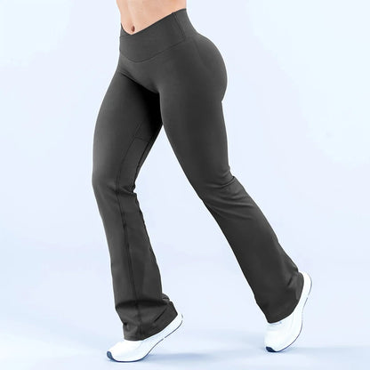 WAREBALL Women Gym Wide-leg Trousers Fitness Sport Pants V Waist Squat Proof Energy Athletic Active Pilates Flared Pants