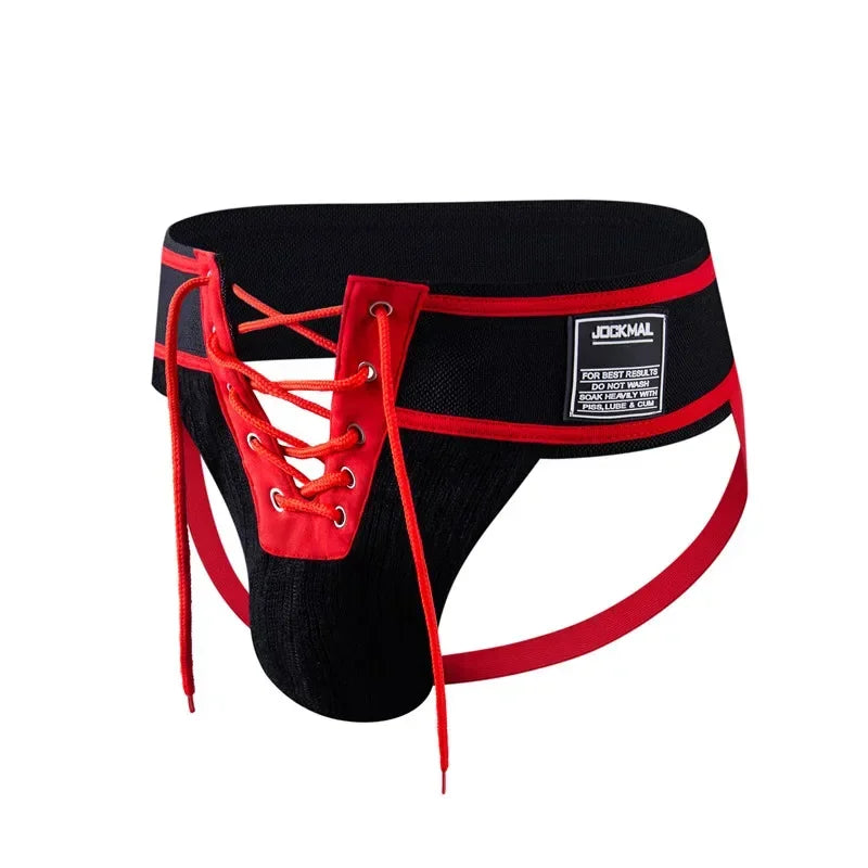 Open Front Men Jockstrap Briefs Athletic Supporter,3" Waistband Detachable Pouch Breathable Workout Sport Underwear Gay Thongs