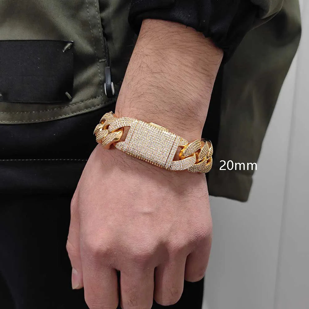 ESKEEM 2/3/4/6Row Full Diamond Bubble Cuban Bracelet 10/13/18/20/22MM CZ Stone Iced Out Hip Hop Jewelry Cuban Bracelet Women Men