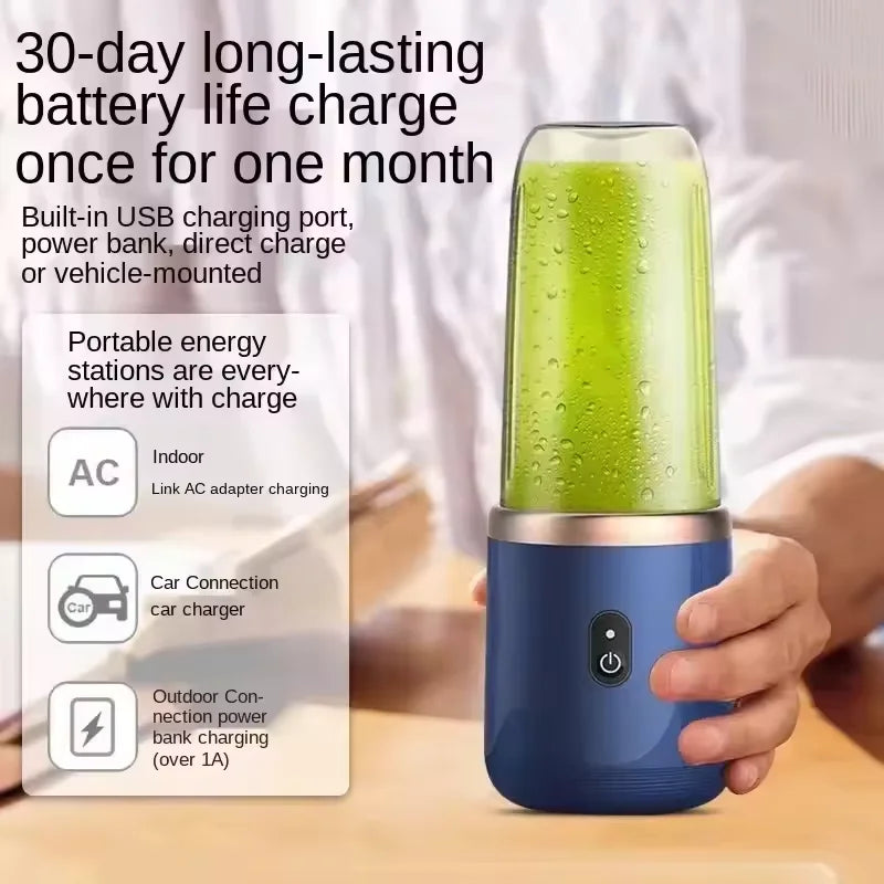 Electric Juicer 6 Blades USB Smoothie Blender Portable Wireless Mini Charging Fruit Squeezer Ice Crush Cup Kitchen Tool