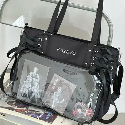 College Style Crossbody Bag with Ribbon Large Capacity for Class Book Carrying Mailman Bag Girls Bow JK Shoulder Ita Bag Handbag