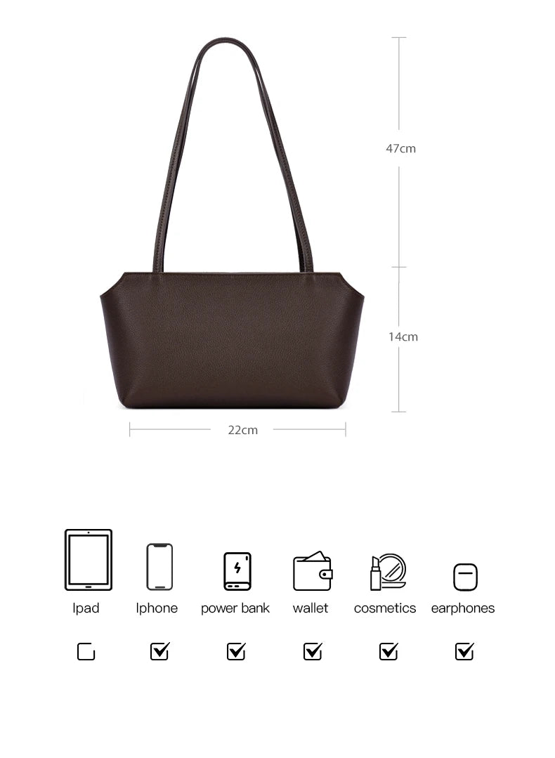 Luxury Women's Genuine Cowhide Leather Mini Shoulder Tote Bag Pebbled Leather Long Strap Underarm Handbag Minimalist Daily Purse