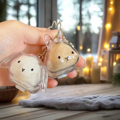 **Cartoon Pet Hair Memorial Transparent Storage Box Keyring Cute Animal Rabbit Fur Organizer Keychain Bag Pendant Pet Souvenirs