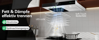 Topstrong 60cm Wall Mounted 400m³/h A+++ LED Touch Control Stainless Steel Extractor Fan Quiet 52dB Kitchen Hood