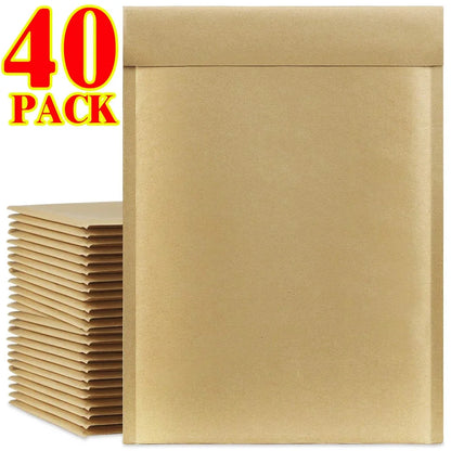 50/40/30/20/10X Kraft Bubble Mailers Envelopes Bags Yellow Seal Adhesive Shipping Bag Waterproof Mailing Business Gift Packaging