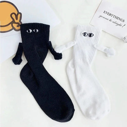Fashion Magnetic Holding Hands Socks All-match High Elastic Couple Socks For Spring Home Mid Tube Socks Breathable Sports