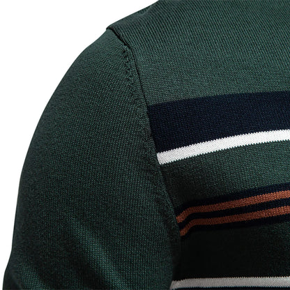 AIOPESON Mens Mock Neck Cotton Pullover Knit Sweaters Casual Business Strip Ribbed Turtleneck Sweaters for Men