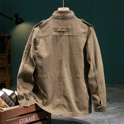 American Retro Style Men's Spring Casual Jackets Heavyweight Cotton Multi-Pockets Loose Cargo Jacket Fashion Outerwear