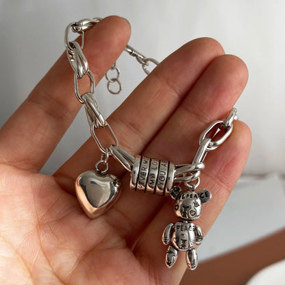 100% Solid 925 Sterling Silver Retro Bracelet for Women Men Vintage Handmade Heart Bracelet Birthday Gift