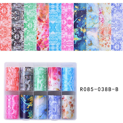10 Patterns New Metal Nail Foils for Transfer Paper Stickers Floral Chameleon Nails Wraps DIY Water Marble Nail Art Decorations