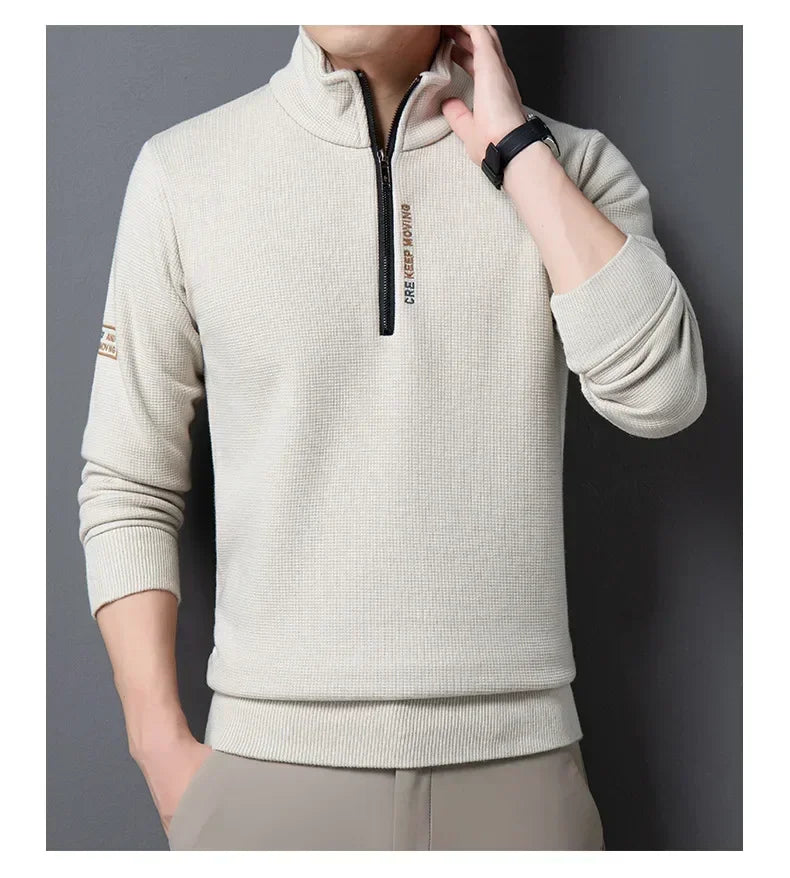 Men's Knitwear Solid Color Chunky Half Zipper Thickening Sweater Warm Sweater Fashion Luxury Men's Clothing Turtleneck Sweater