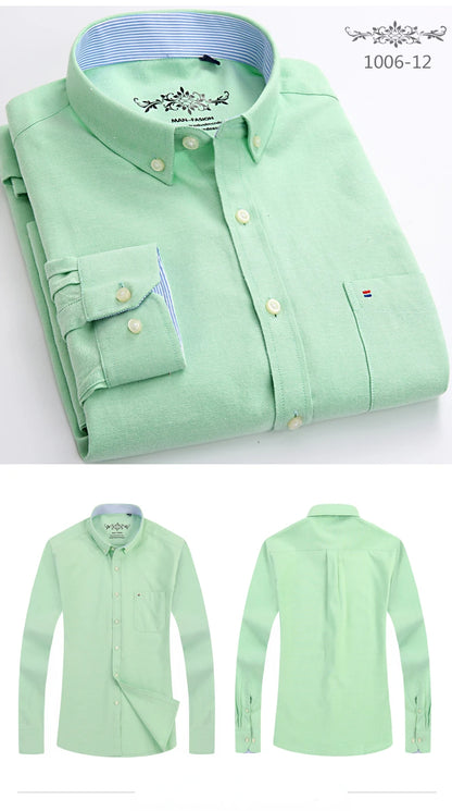 Classic Fit Cotton Full Casual Shirts for Men Solid Color Long-Sleeve Plain Shirt Single Pocket Top Soft Slim Fit Formal Clothes