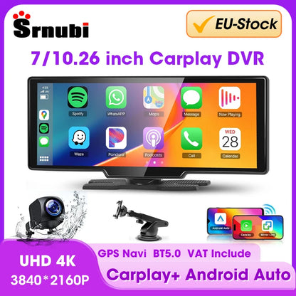 7/10.26" Wireless Carplay Screen for Car,5G Wifi Dash Cam 4K Car DVR,Android Auto Dual Lens GPS Navigation Video Recorder,FM AUX
