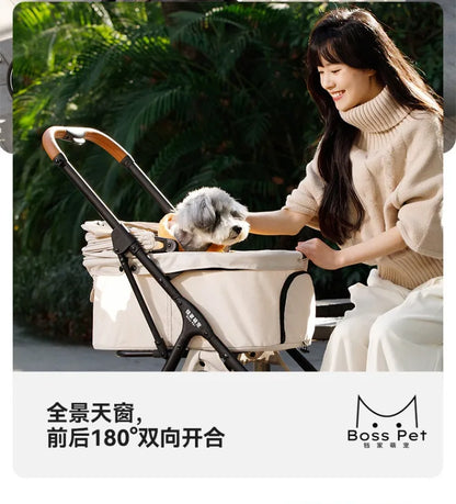 Large Space Detachable Pet Stroller One-Button Fold Portable Travel Cart for Dogs Cats