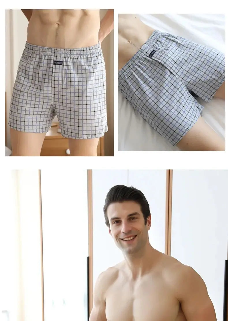 Plus Size M-3XL Men's Aro Pants Cotton Lattice Underwear Loose High Waist Summer Thin Breathable Home Shorts Pouch Underpants