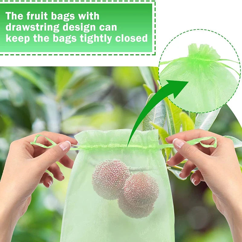 Reusable Drawstring Plant Protection Net Bags Garden Pest Proof Cover For Fruit Trees Vegetables Grapes Strawberries Berries