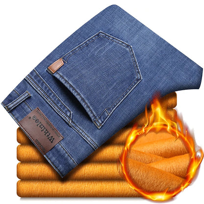 2023 New Men Activities Warm Jeans High Quality Famous Brand Autumn Winter Jeans warm flocking warm soft men jeans