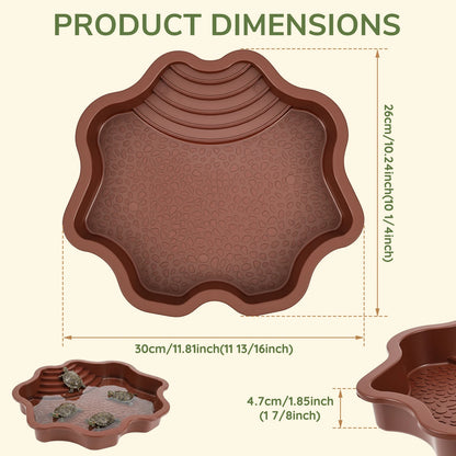 Turtle Bathing Pool Plastic Reptile Water Bowl with Ramp Non Slip Feeding Tray for Tortoise Gecko Frog Snake Terrarium Decor