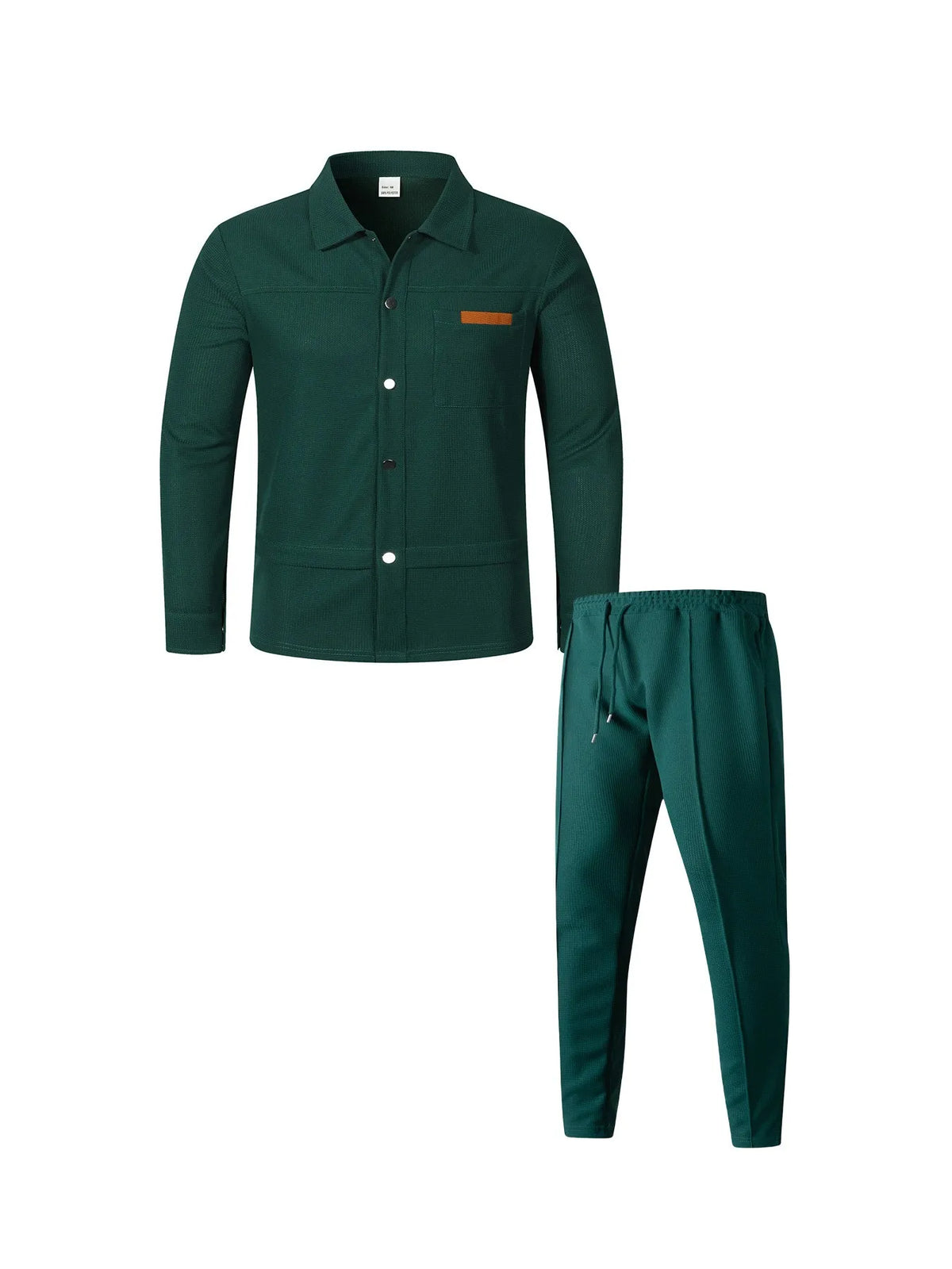 2026 Men's New Style Waffle Plain Color Collar Button-Down Pockets Long-Sleeved Pants Casual Jacket Set