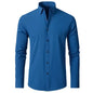 Men's long-sleeved shirt made of elastic fabric, wash-and-wear wrinkle-resistant business casual, silky smooth, pure color shirt