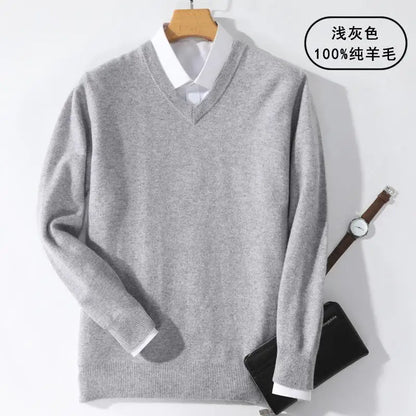Super 100% Cashmere Sweater 2021 Men Pullover Autumn Winter Warm Classic V-neck Sweaters Male Jumper Jersey Hombre Pull Homme