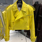 YOLOAgain Wide Shoulder Real Leather Jacket Women Oversized Genuine Leather Cropped Jacket