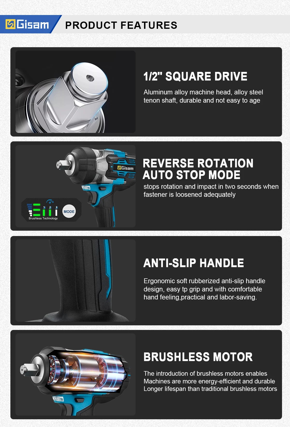 Gisam 2800N.M Brushless Electric Wrench 1/2 Inch Cordless Impact Wrench Electirc Screwdriver Drill For Makita 18V Battery Pin