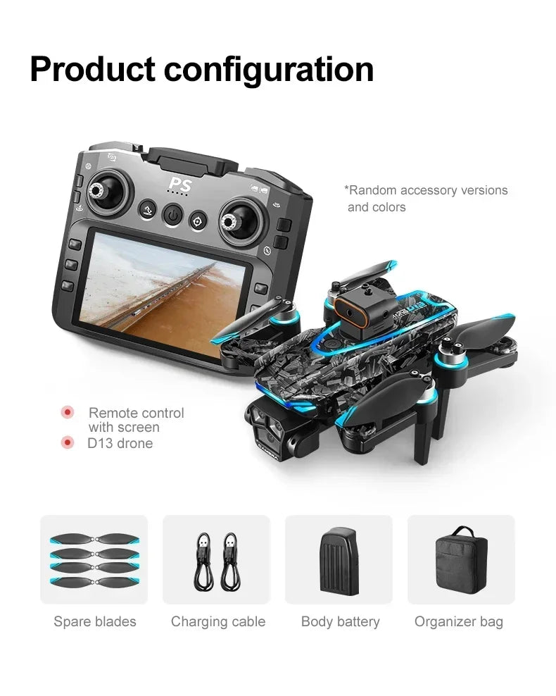 Xiaomi D13 GPS Drone 8K Triple-Camera HD Optical Flow Intelligent Obstacle Avoidance Brushless Motor Screen Remote Control Drone